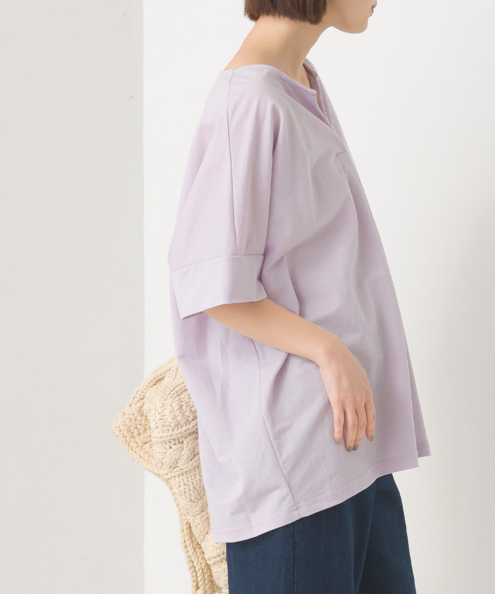 【OMNES】接触冷感レーヨンナイロン キーネック半袖プルオーバー【7123-5382】