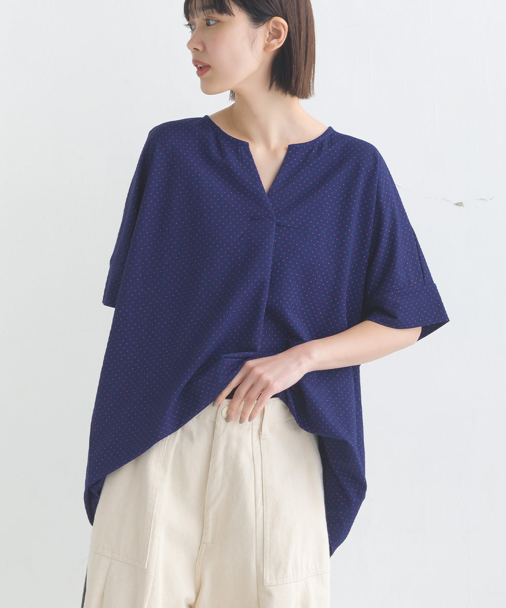 【OMNES】接触冷感レーヨンナイロン キーネック半袖プルオーバー【7123-5382】