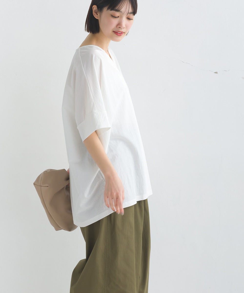 【OMNES】接触冷感レーヨンナイロン キーネック半袖プルオーバー【7123-5382】