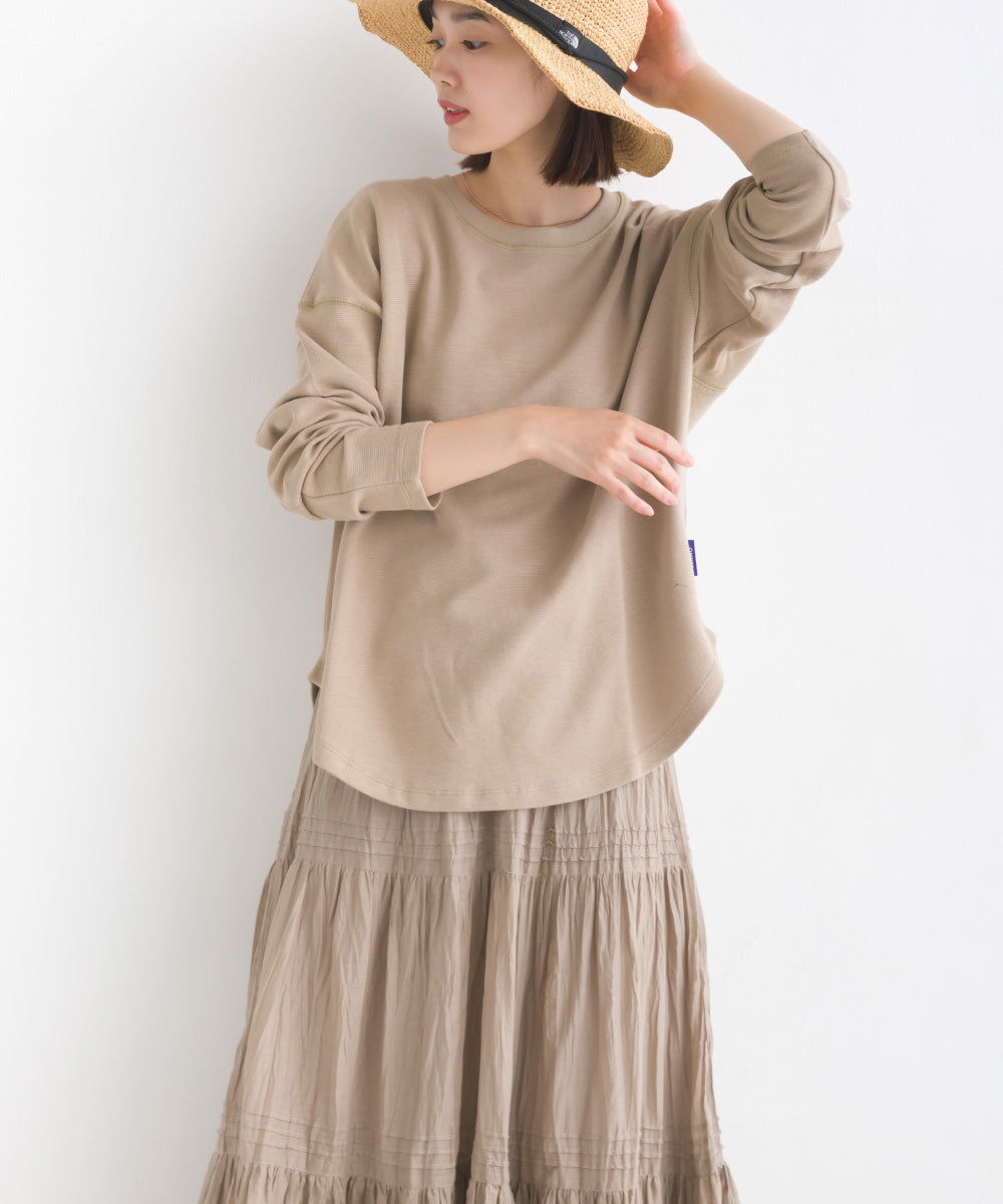 【OMNES】リップルダブルフェイス 裾ラウンド長袖Tシャツ【7123-5405】