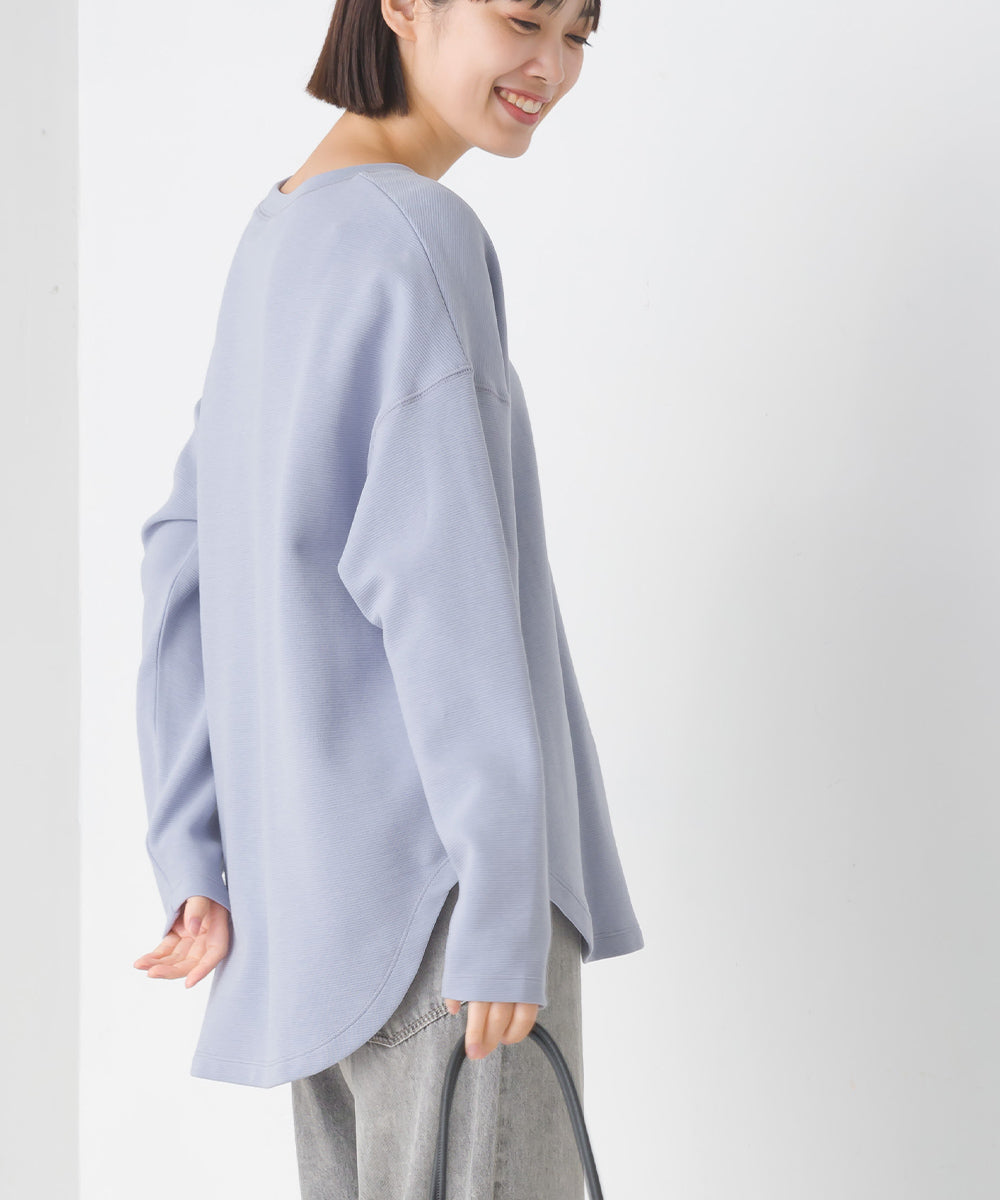 【OMNES】リップルダブルフェイス 裾ラウンド長袖Tシャツ【7123-5405】