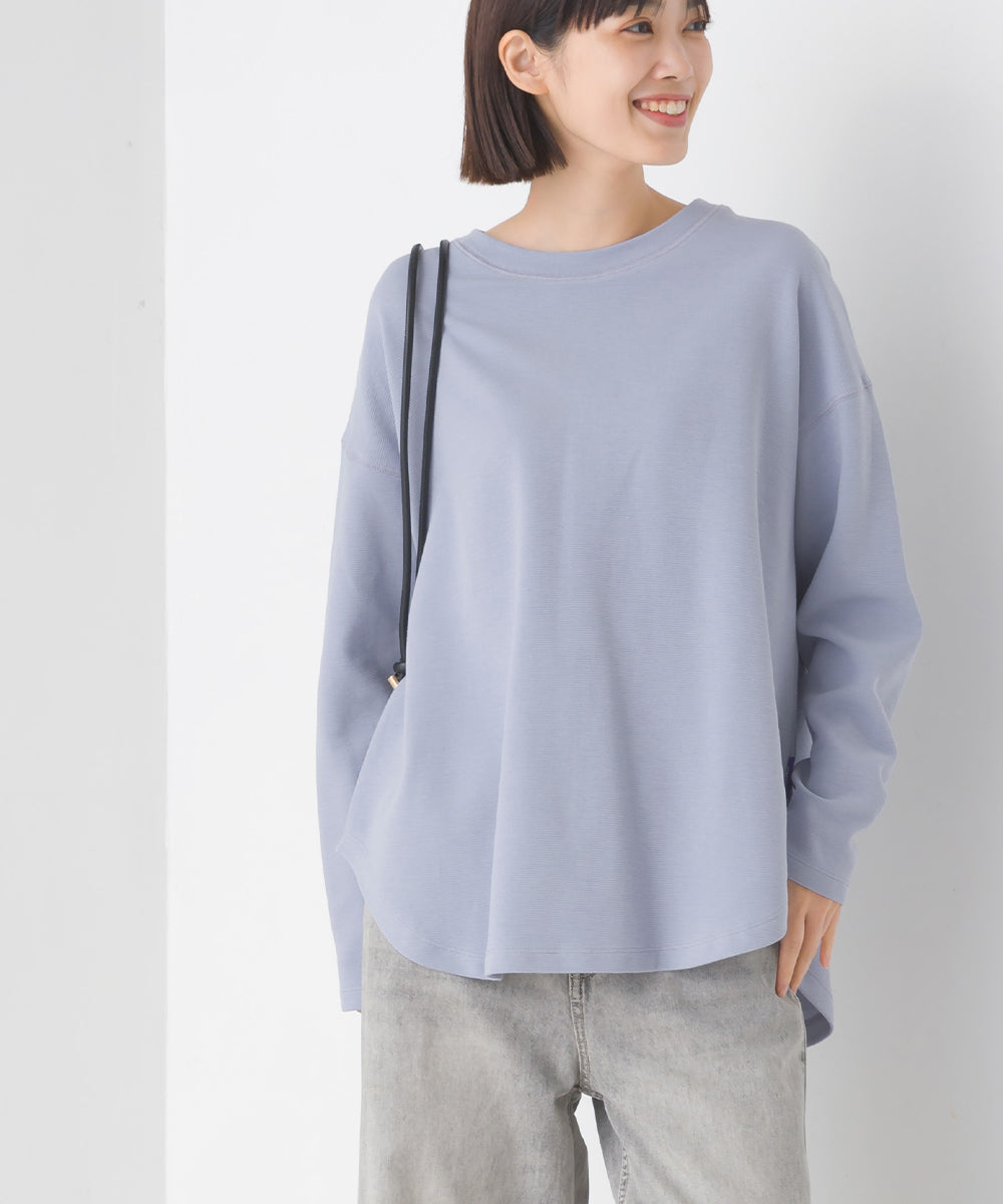 【OMNES】リップルダブルフェイス 裾ラウンド長袖Tシャツ【7123-5405】