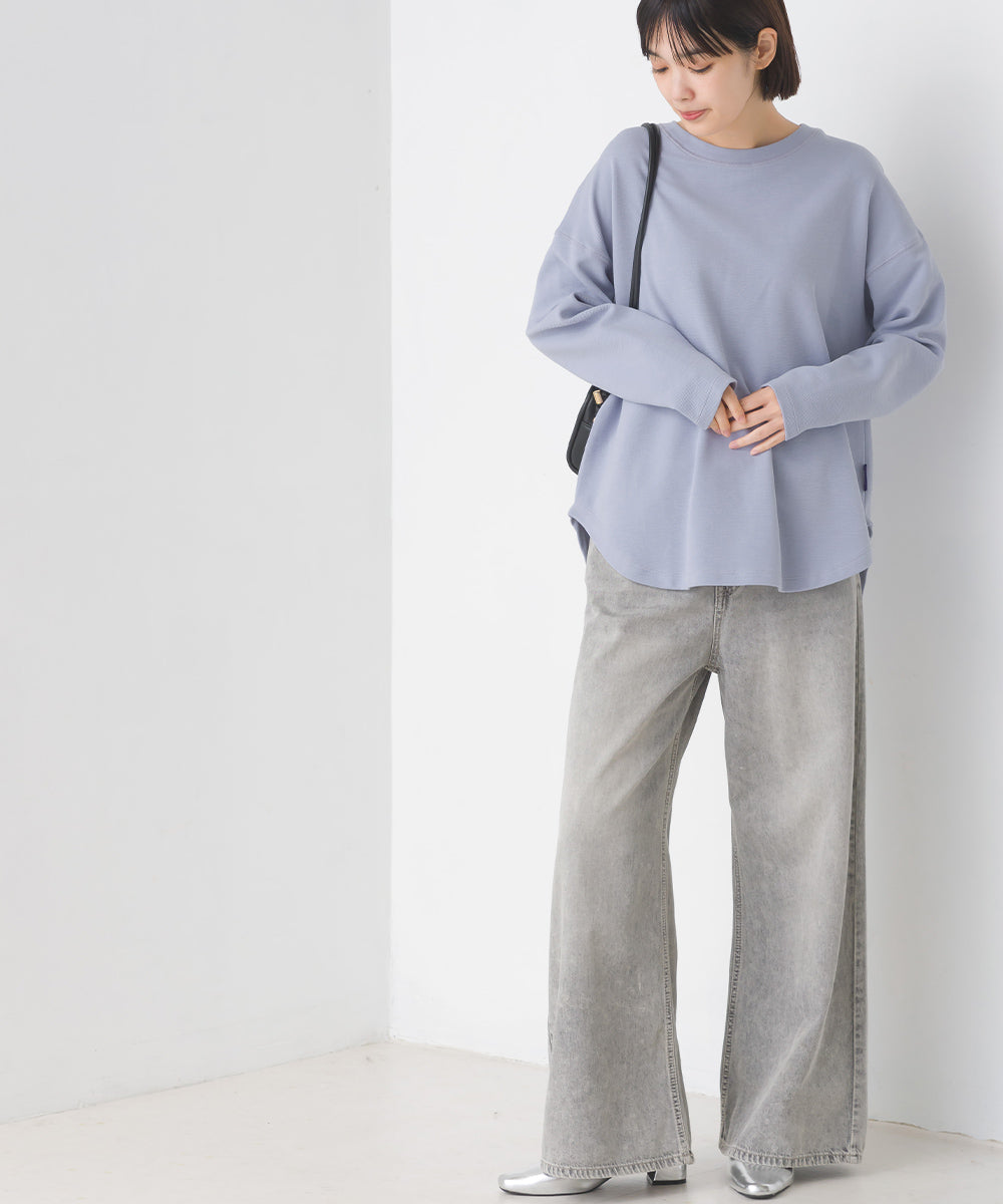 【OMNES】リップルダブルフェイス 裾ラウンド長袖Tシャツ【7123-5405】