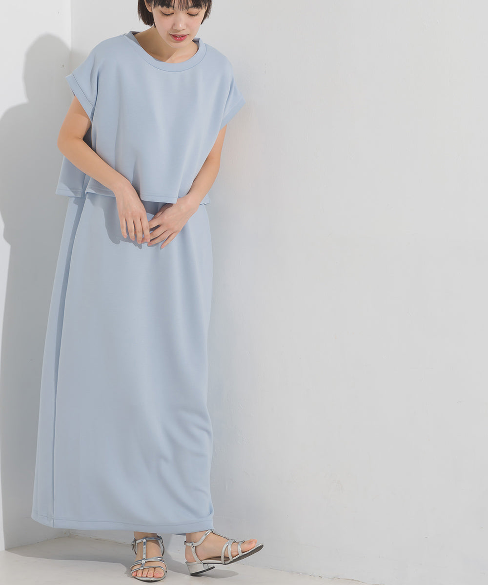 【OMNES】ソフトダンボールニットフレンチスリーブプルオーバーVネックジャンスカセット【7123-9095】