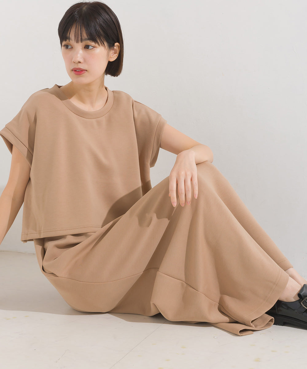 【OMNES】ソフトダンボールニットフレンチスリーブプルオーバーVネックジャンスカセット【7123-9095】