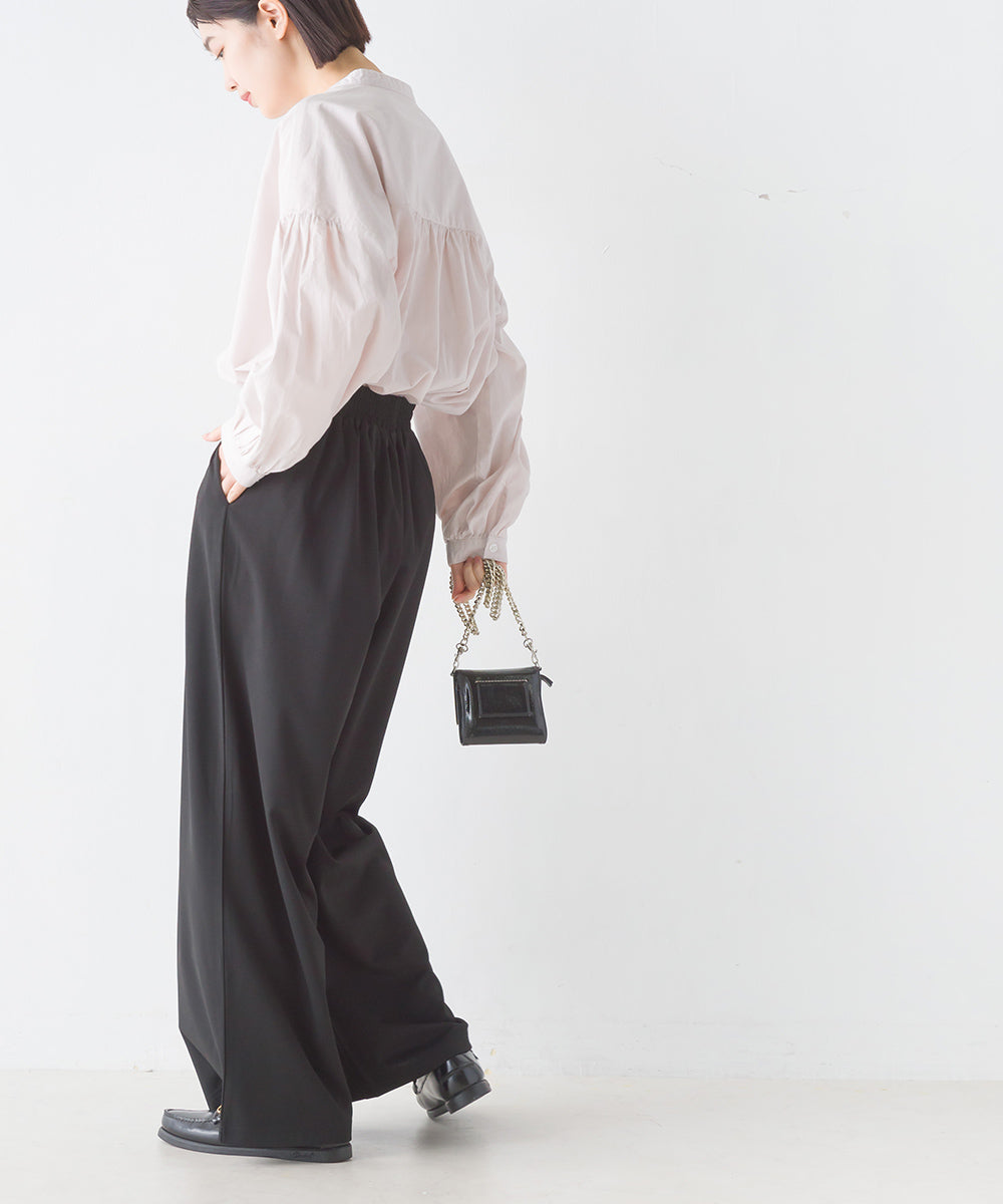 【OMNES】綾織ストレッチ タックワイドパンツ【7124-2154】