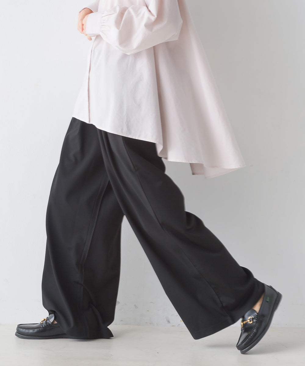 【OMNES】綾織ストレッチ タックワイドパンツ【7124-2154】