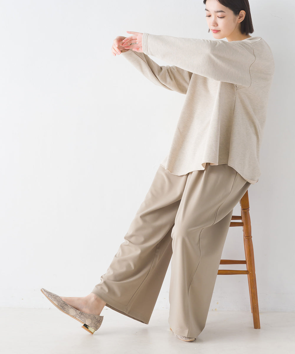 【OMNES】綾織ストレッチ タックワイドパンツ【7124-2154】