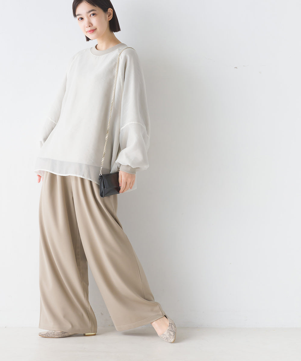 【OMNES】綾織ストレッチ タックワイドパンツ【7124-2154】
