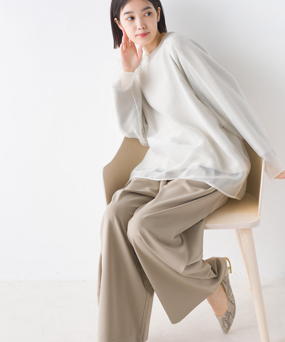 【OMNES】綾織ストレッチ タックワイドパンツ【7124-2154】