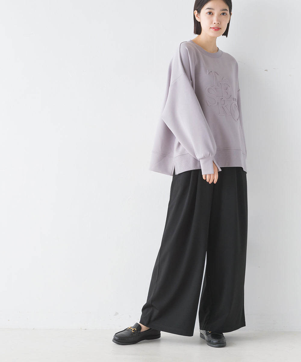 【OMNES】綾織ストレッチ タックワイドパンツ【7124-2154】