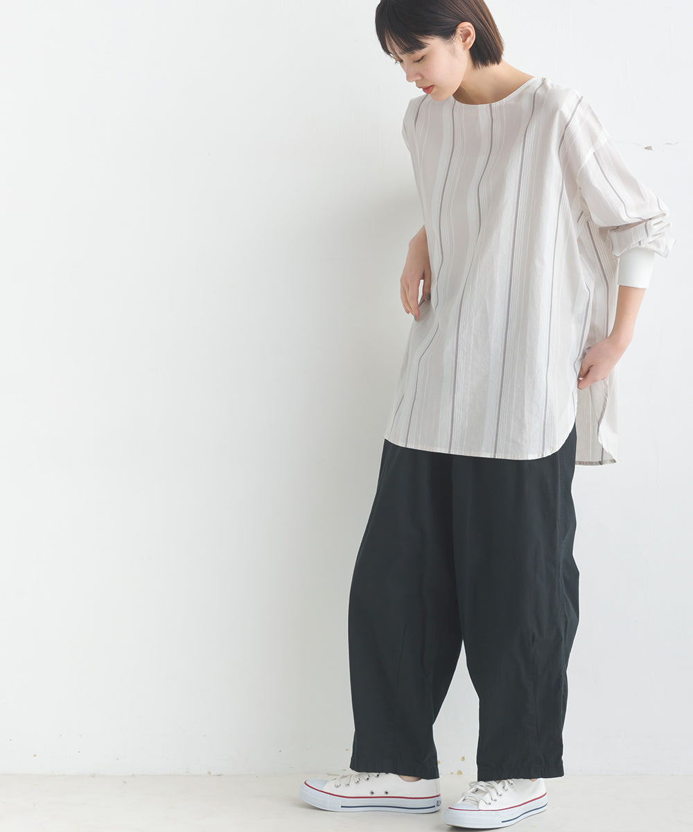 【OMNES】製品洗いコットンブロード裾ラウンドレイヤードブラウス【7124-4209】
