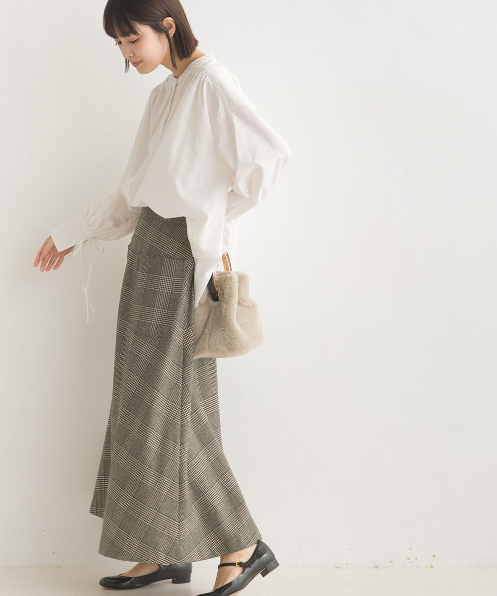 【OMNES】製品洗いコットンブロード袖口リボンオーバーシャツ【7124-4210】