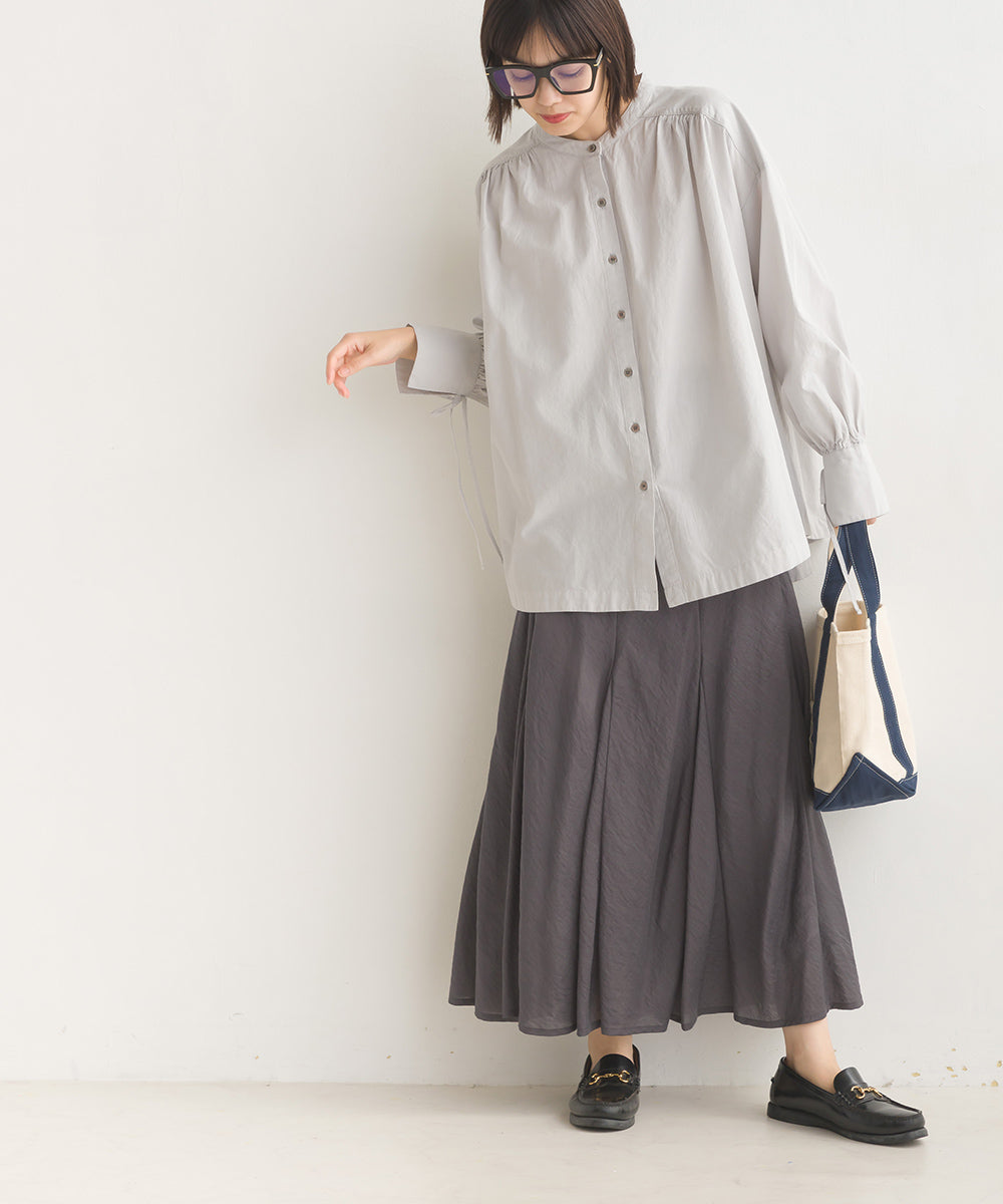 【OMNES】製品洗いコットンブロード袖口リボンオーバーシャツ【7124-4210】