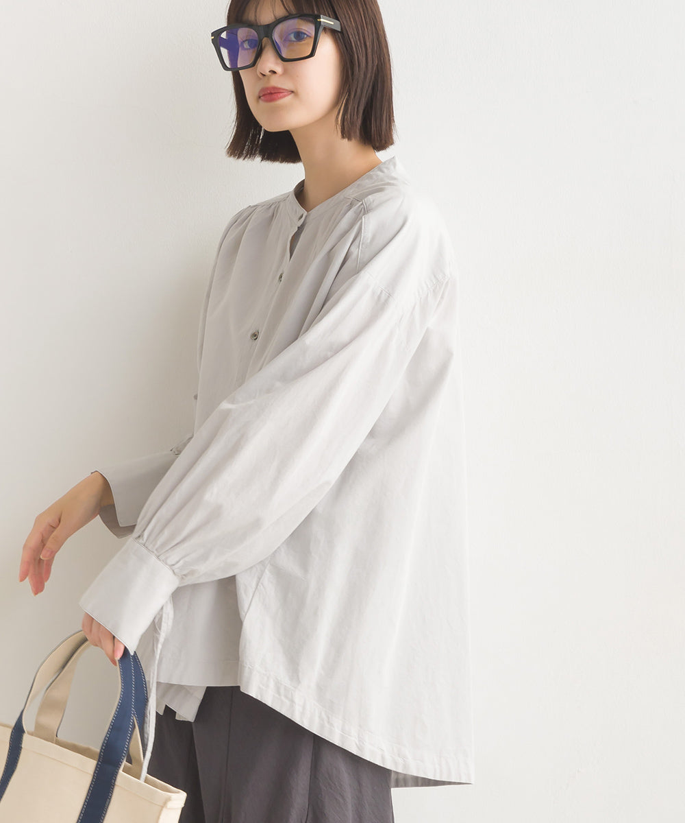 【OMNES】製品洗いコットンブロード袖口リボンオーバーシャツ【7124-4210】