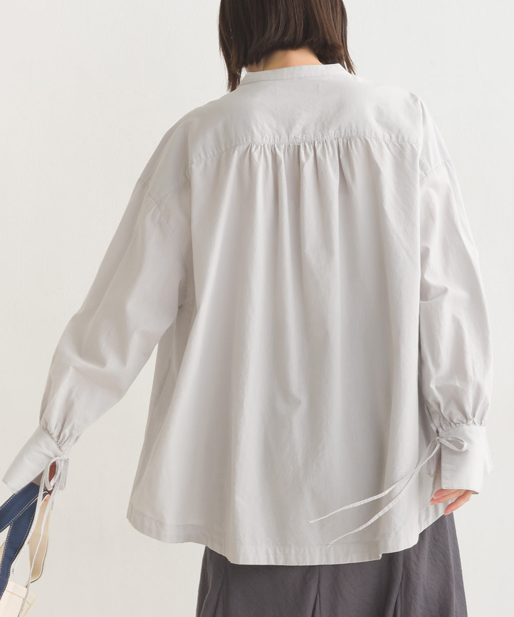【OMNES】製品洗いコットンブロード袖口リボンオーバーシャツ【7124-4210】