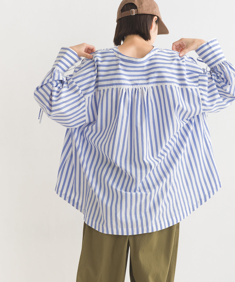 【OMNES】製品洗いコットンブロード袖口リボンオーバーシャツ【7124-4210】
