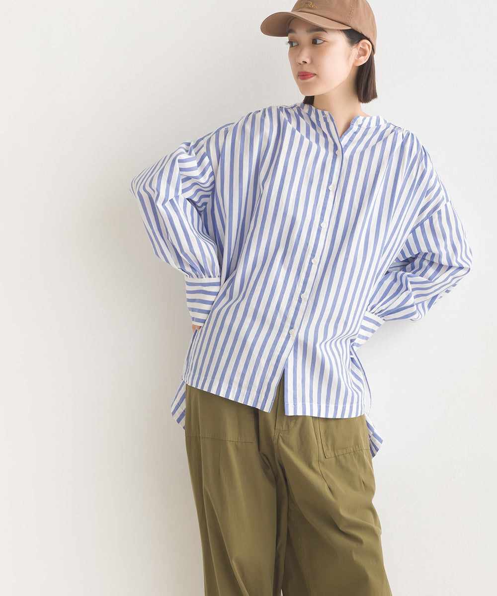 【OMNES】製品洗いコットンブロード袖口リボンオーバーシャツ【7124-4210】