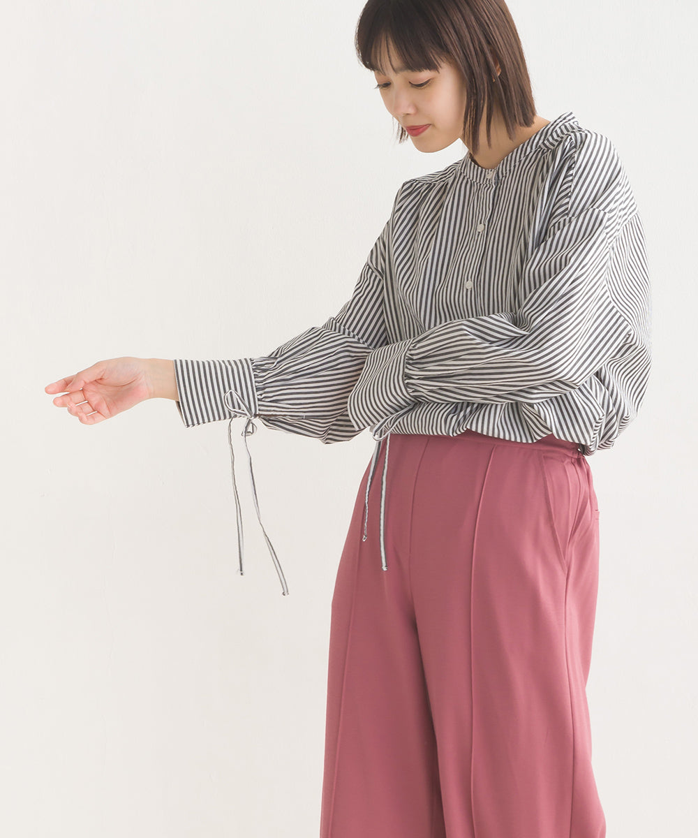 【OMNES】製品洗いコットンブロード袖口リボンオーバーシャツ【7124-4210】