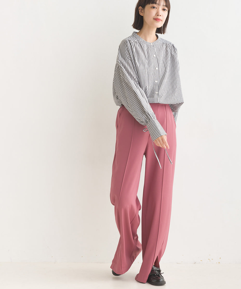 【OMNES】製品洗いコットンブロード袖口リボンオーバーシャツ【7124-4210】