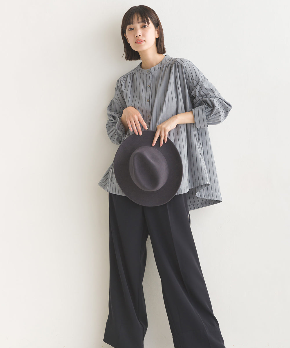 【OMNES】製品洗いコットンブロード袖口リボンオーバーシャツ【7124-4210】