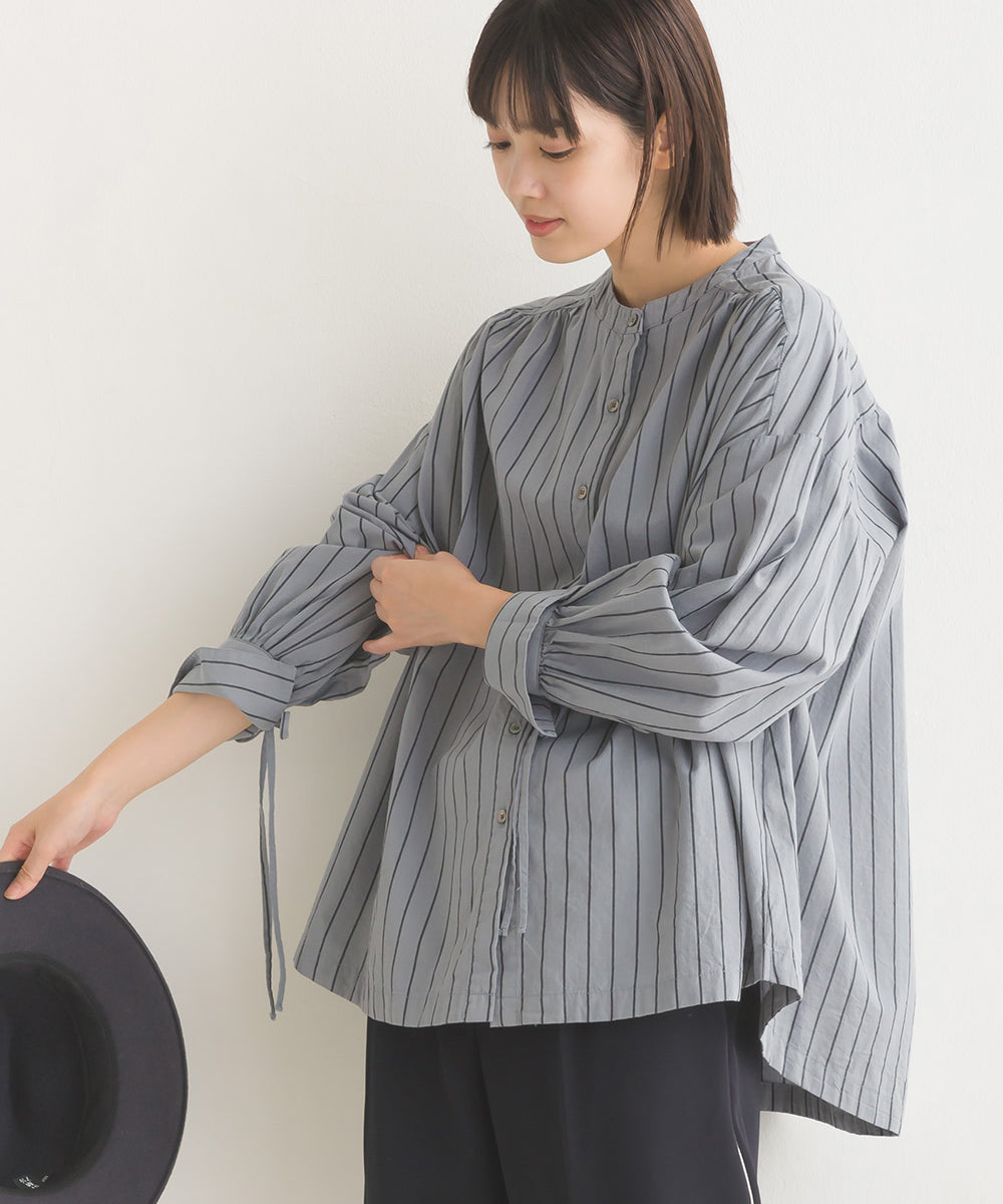 【OMNES】製品洗いコットンブロード袖口リボンオーバーシャツ【7124-4210】
