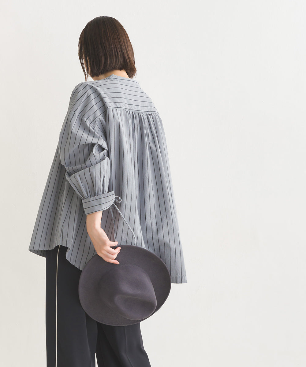 【OMNES】製品洗いコットンブロード袖口リボンオーバーシャツ【7124-4210】