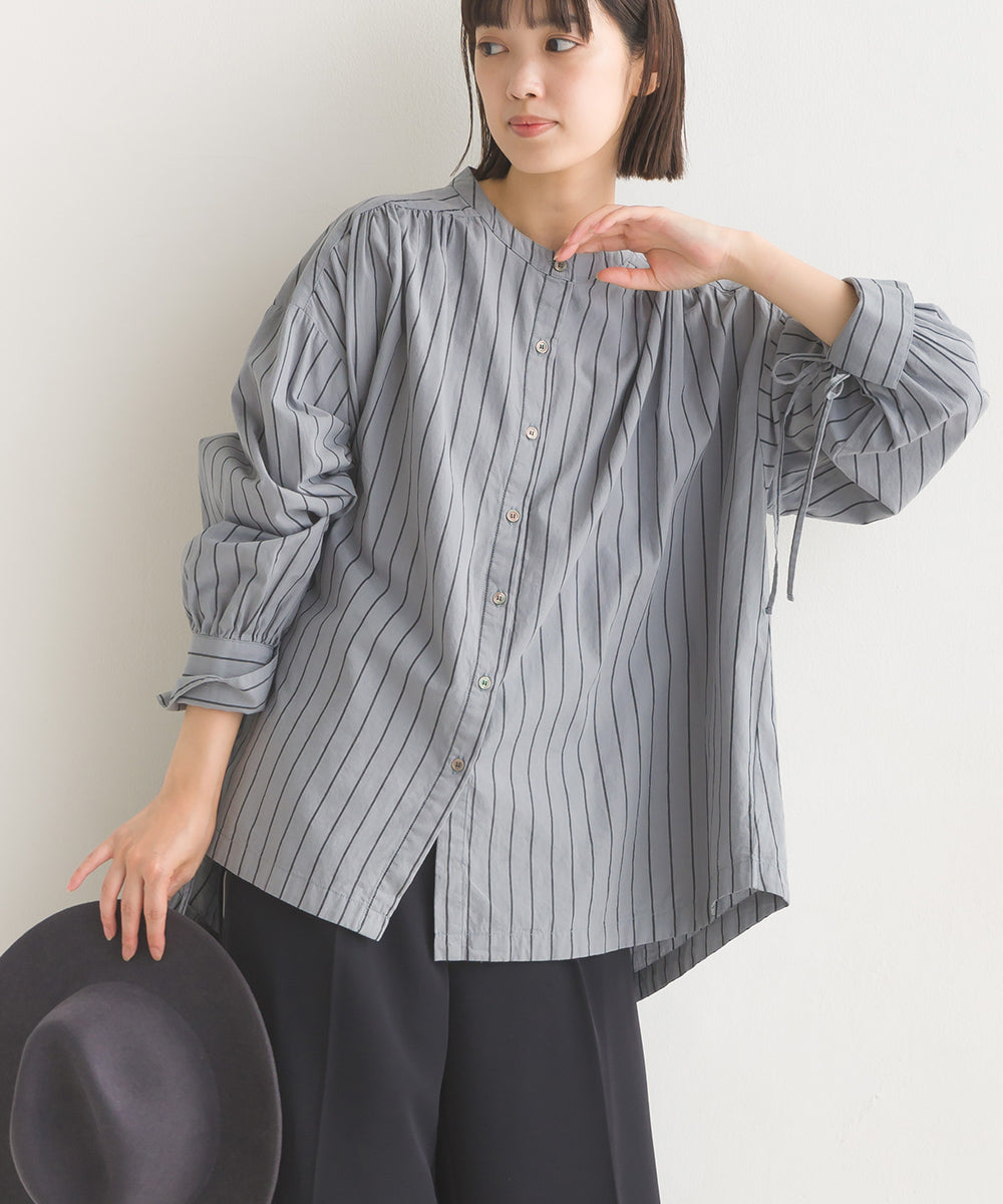 【OMNES】製品洗いコットンブロード袖口リボンオーバーシャツ【7124-4210】