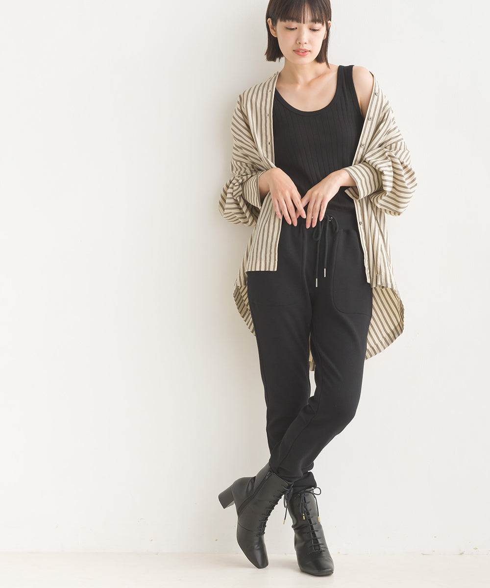 【OMNES】製品洗いコットンブロード袖口リボンオーバーシャツ【7124-4210】