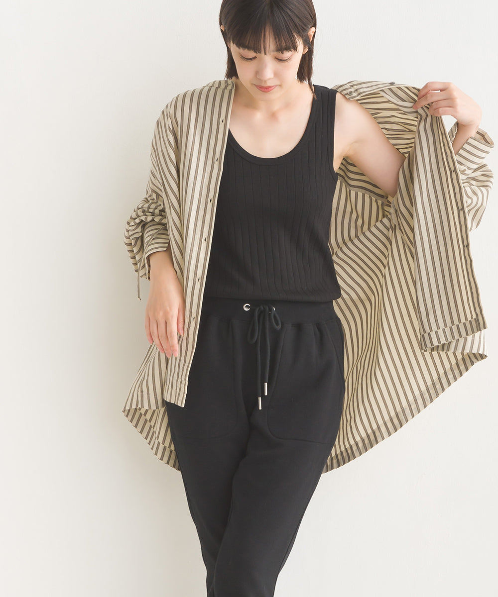 【OMNES】製品洗いコットンブロード袖口リボンオーバーシャツ【7124-4210】