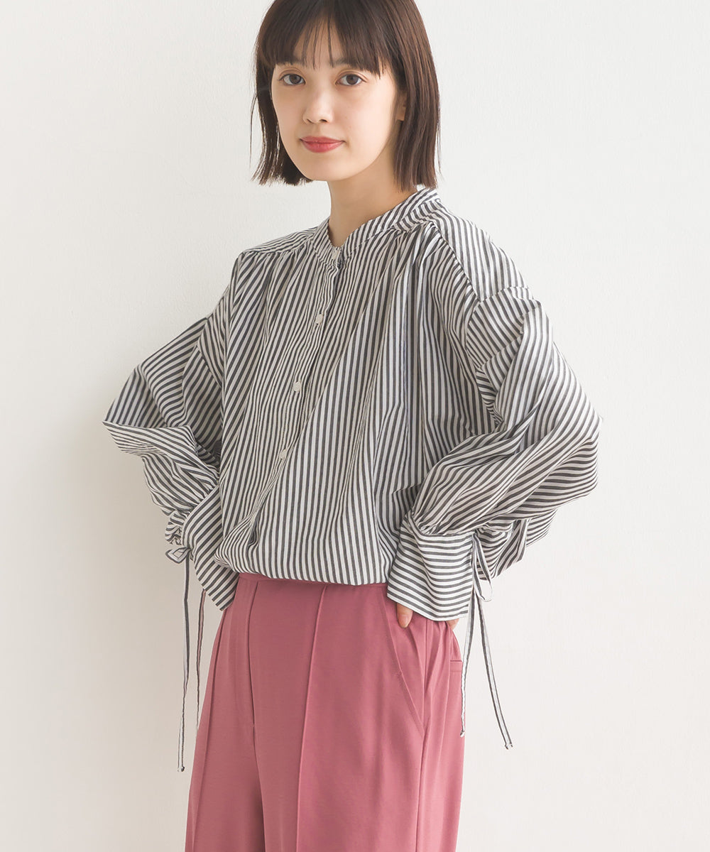 【OMNES】製品洗いコットンブロード袖口リボンオーバーシャツ【7124-4210】