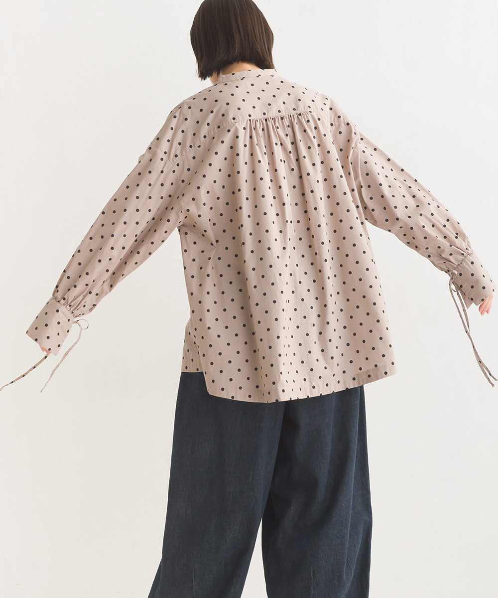 【OMNES】製品洗いコットンブロード袖口リボンオーバーシャツ【7124-4210】