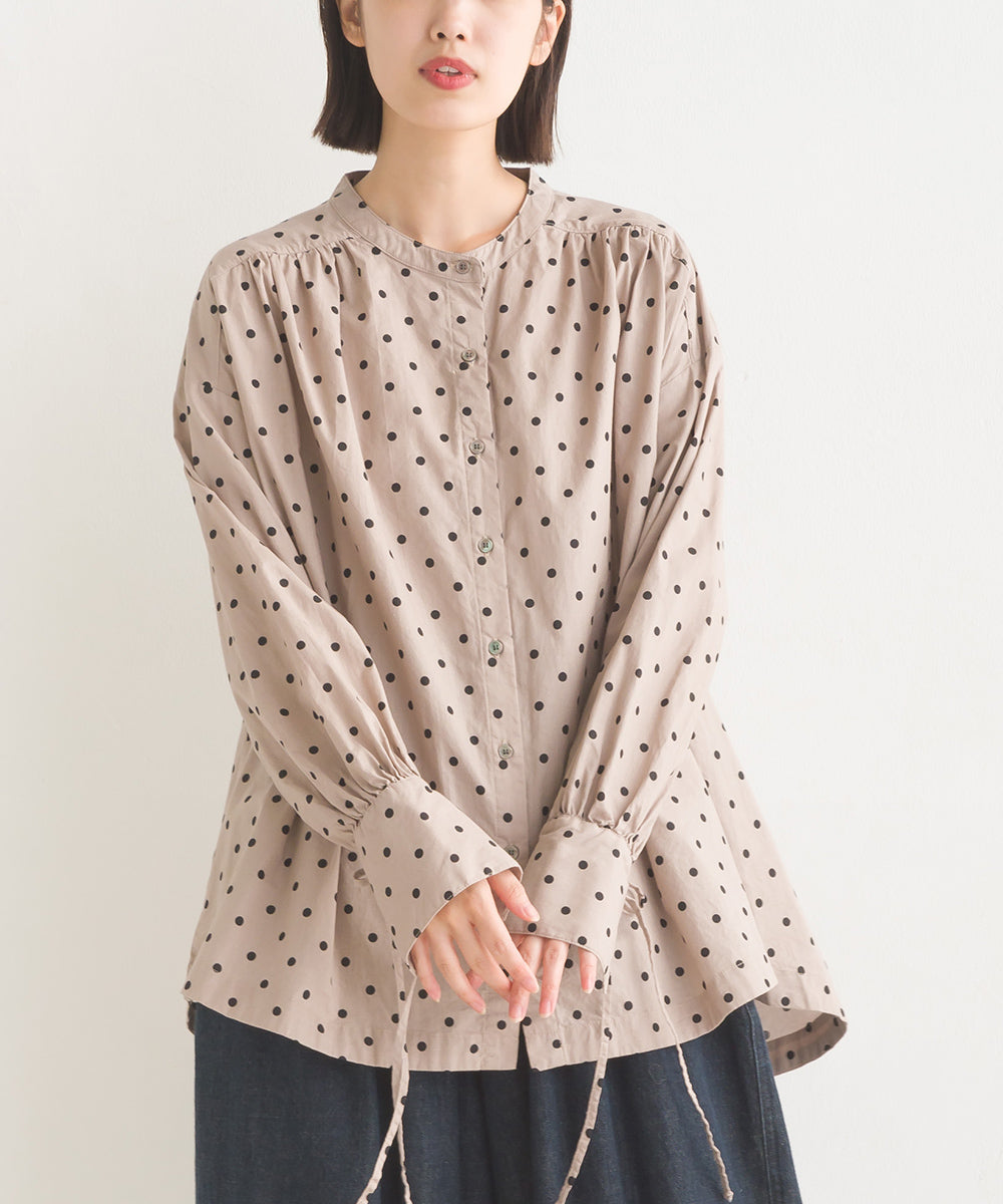 【OMNES】製品洗いコットンブロード袖口リボンオーバーシャツ【7124-4210】