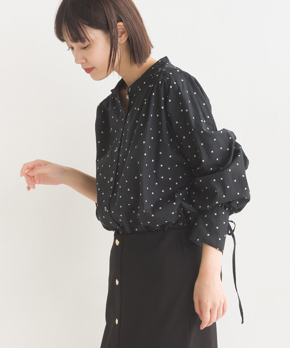 【OMNES】製品洗いコットンブロード袖口リボンオーバーシャツ【7124-4210】