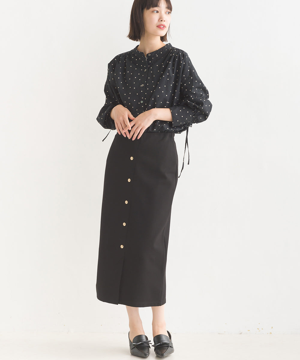 【OMNES】製品洗いコットンブロード袖口リボンオーバーシャツ【7124-4210】