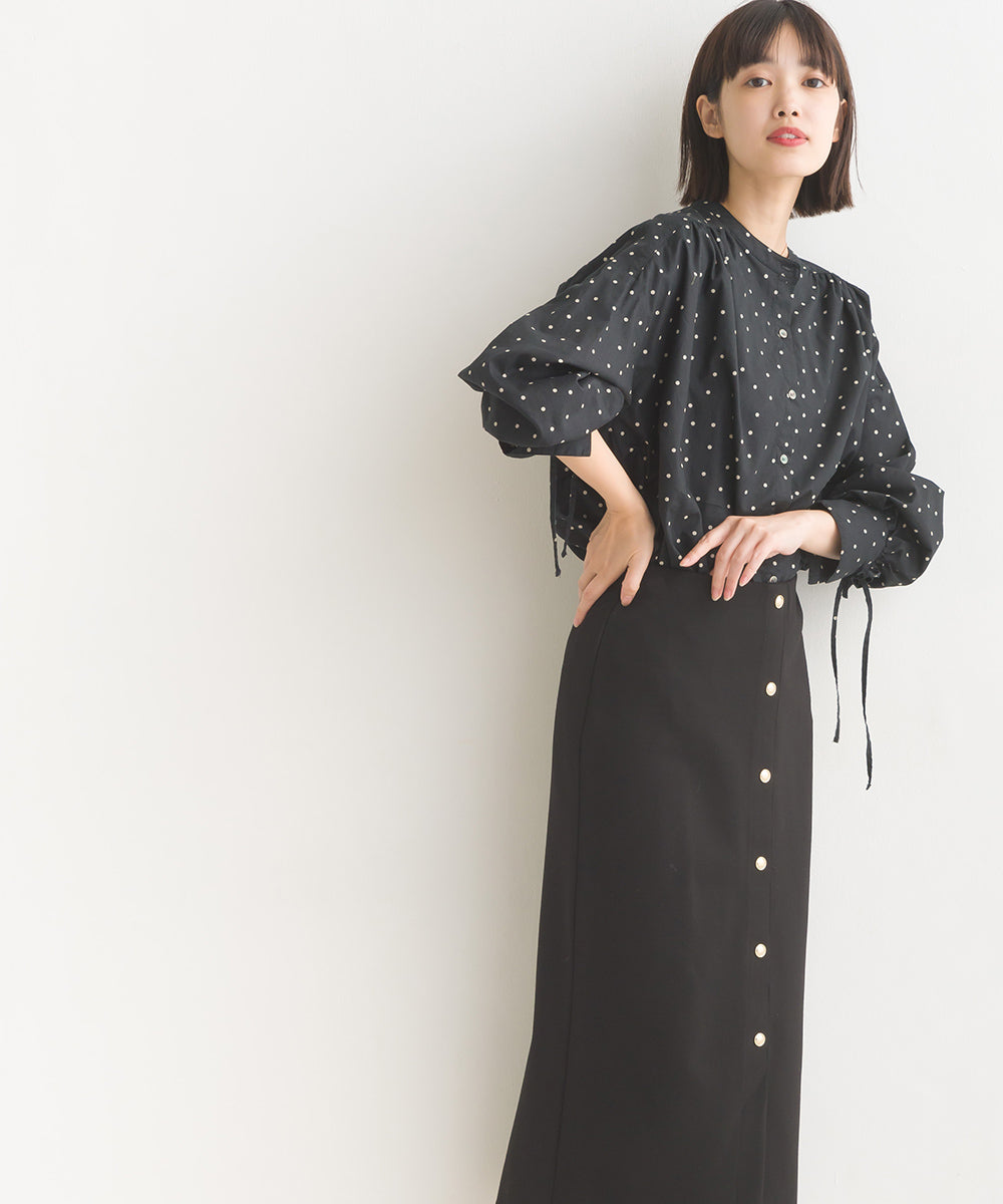 【OMNES】製品洗いコットンブロード袖口リボンオーバーシャツ【7124-4210】