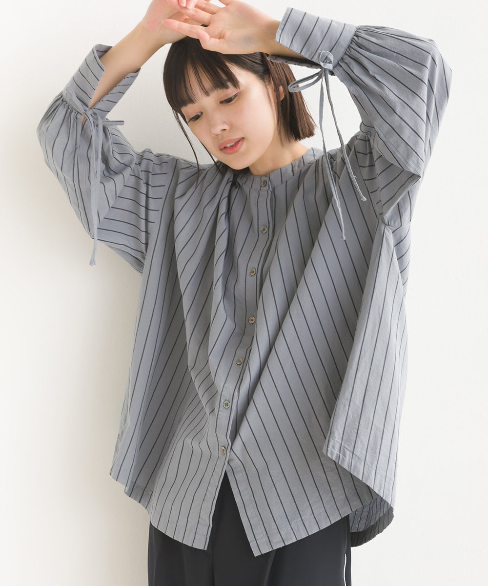 【OMNES】製品洗いコットンブロード袖口リボンオーバーシャツ【7124-4210】