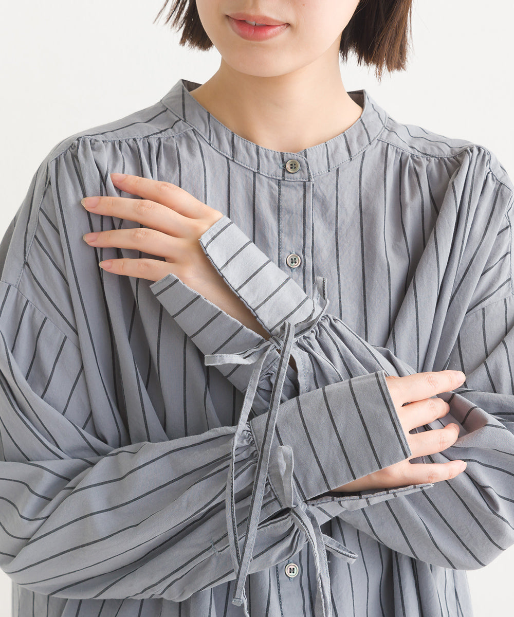 【OMNES】製品洗いコットンブロード袖口リボンオーバーシャツ【7124-4210】