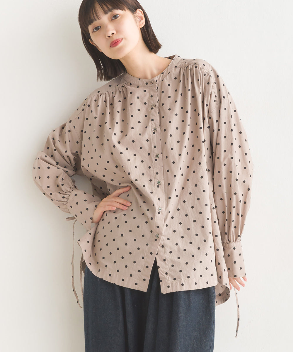 【OMNES】製品洗いコットンブロード袖口リボンオーバーシャツ【7124-4210】