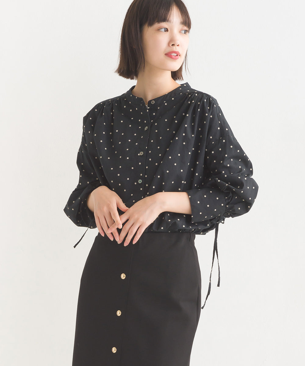 【OMNES】製品洗いコットンブロード袖口リボンオーバーシャツ【7124-4210】