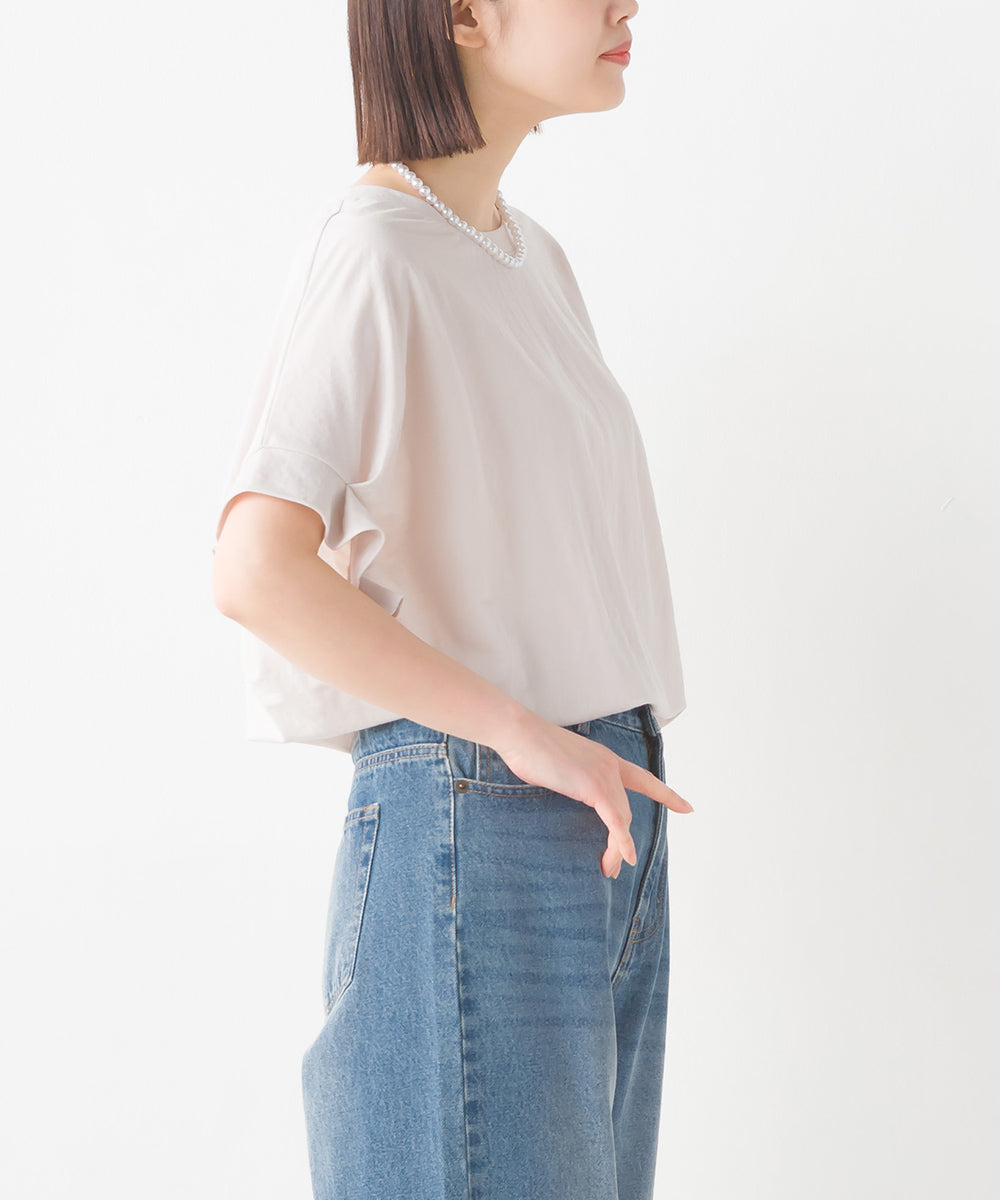 【OMNES】接触冷感レーヨンナイロン袖タック半袖プルオーバー【7124-5511】