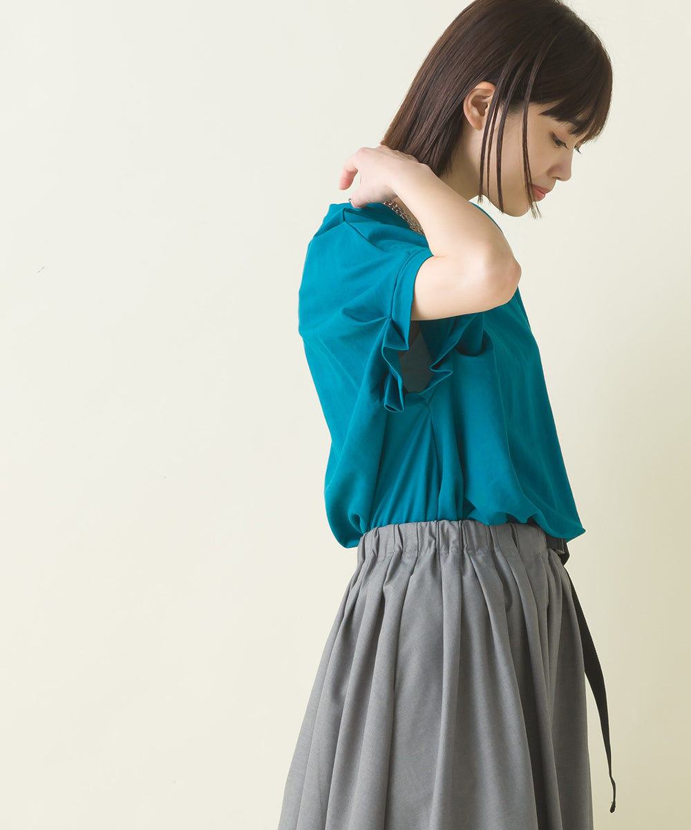 【OMNES】接触冷感レーヨンナイロン袖タック半袖プルオーバー【7124-5511】