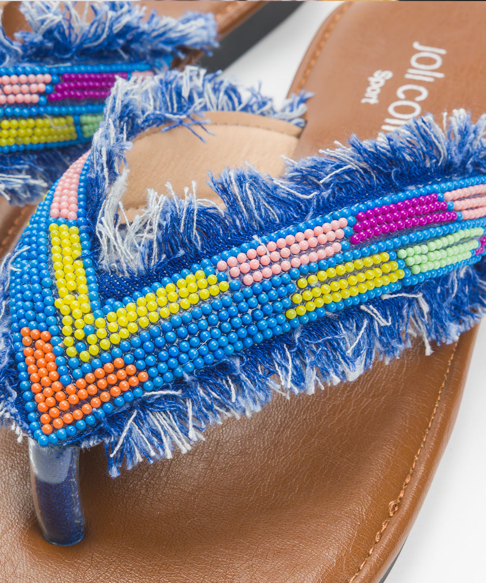 【JOLICOINSport】ビーズ刺繍 フリンジトングサンダル JS-3 ジョリコアンスポーツ【252W203JOS003】