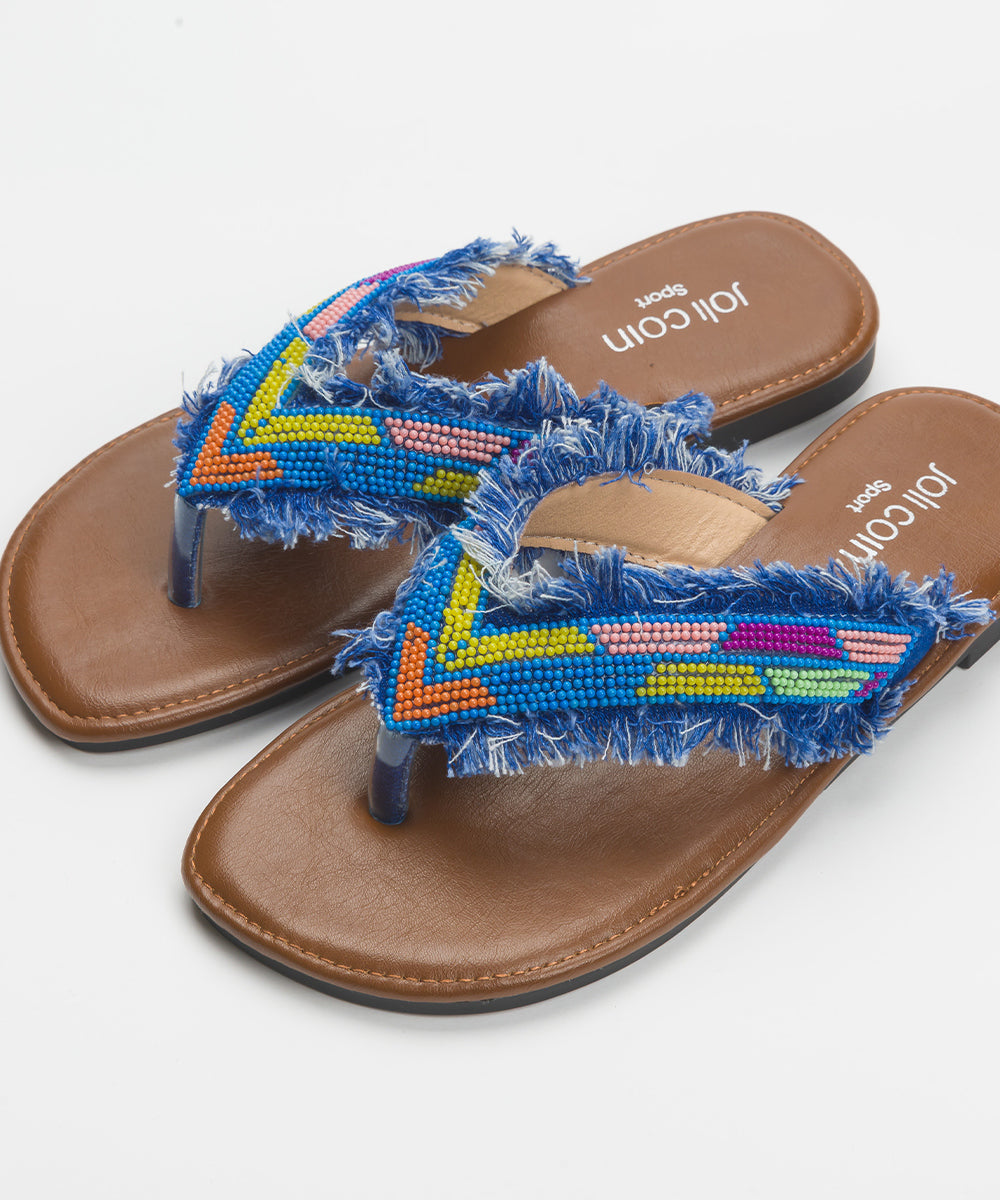 【JOLICOINSport】ビーズ刺繍 フリンジトングサンダル JS-3 ジョリコアンスポーツ【252W203JOS003】