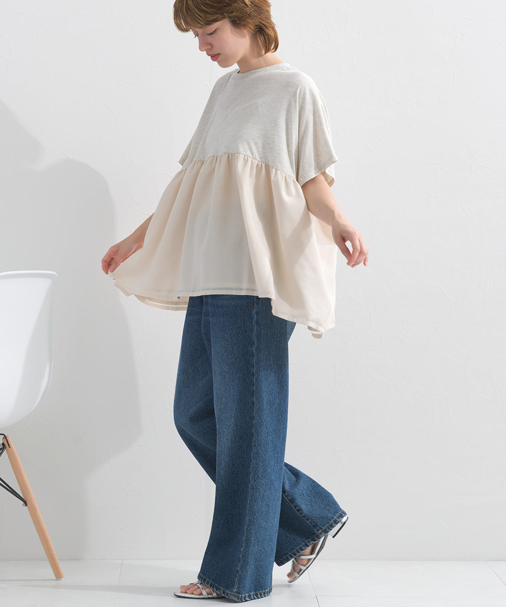 【OMNES】裾切り替え半袖Tシャツ【S450076OMN】