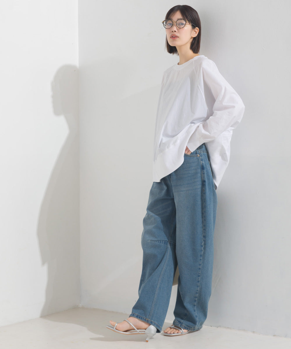 OMNES】塩縮加工 タイプライター リブ切替ラグランプルオーバー【1521