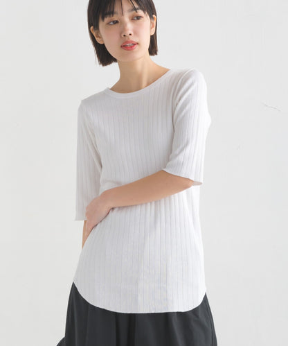 【OMNES】針抜リブ5分袖Tシャツ【1521-5126】