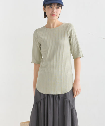 【OMNES】針抜リブ5分袖Tシャツ【1521-5126】