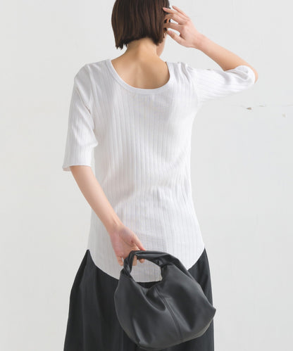 【OMNES】針抜リブ5分袖Tシャツ【1521-5126】
