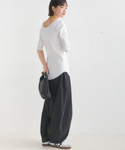 【OMNES】針抜リブ5分袖Tシャツ【1521-5126】